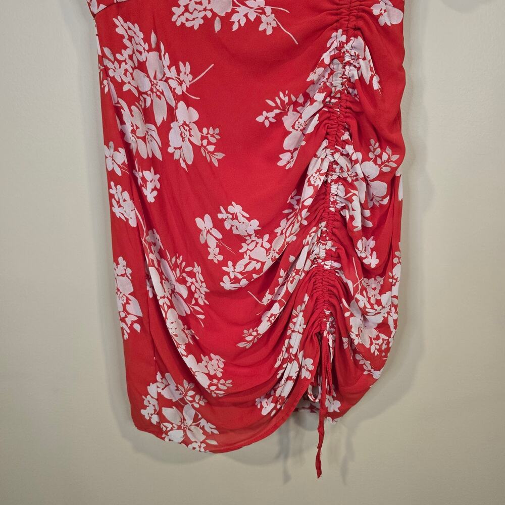 NEW NWT Women's Apricot Red & White Floral Ruch Front V-Neck Dress | Size 6 - Picture 6 of 13